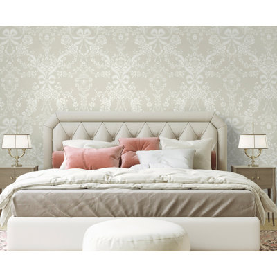 Papier peint texturé non tissé, non encollé, motif floral damassé taupe, 57 pieds carrés.