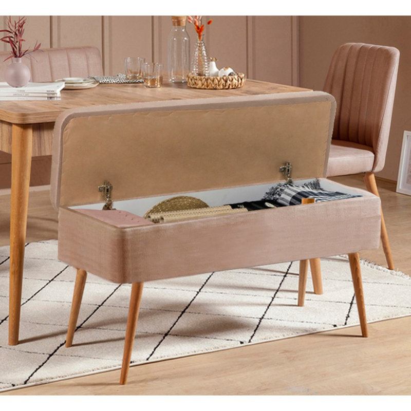Karyana Modern Extendable Dining Table & Chairs Set (4 Pieces), Atlantic Pine & Stone Color, Table: 50.8 x 29.5 x 31.5 inches (Open: 64.2 x 29.5 x 31.5 inches) | 100% Melamine Coated Particle Board, 100% Velvet Chairs, Stylish Scandinavian Design