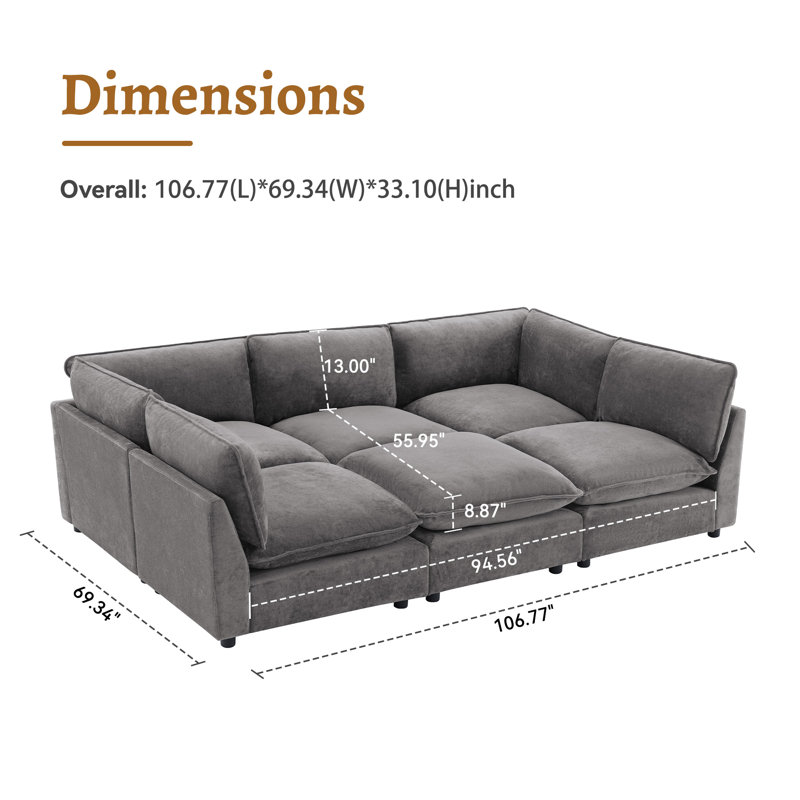 Canapé modulaire 6 places Heffernan, Gris chenille