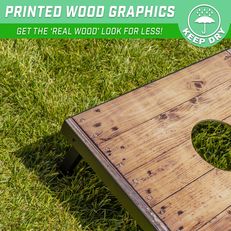Rustic Wood Cornhole Set with Bean Bags and Carrying Case