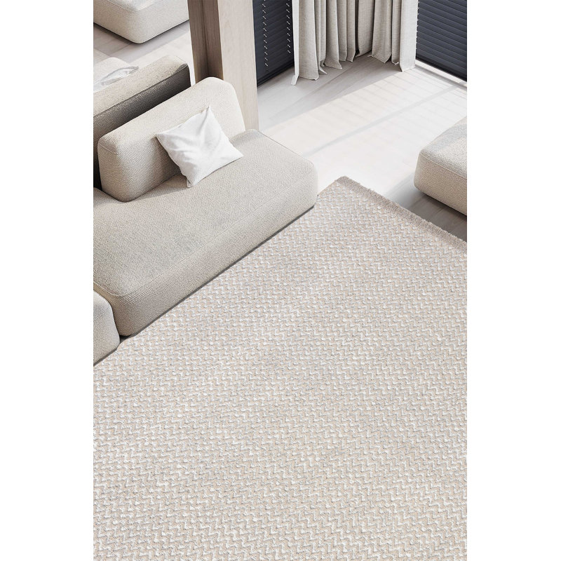 Élégant tapis tissé de couleur crème, 5,2 x 7,5 pi | 100% jute et chenille, hauteur de poils de 0,3 po | Dessous antidérapant, 400 000 points de filetage | Facile à nettoyer avec l'aspirateur | Idéal pour décorer un salon ou une chambre à coucher