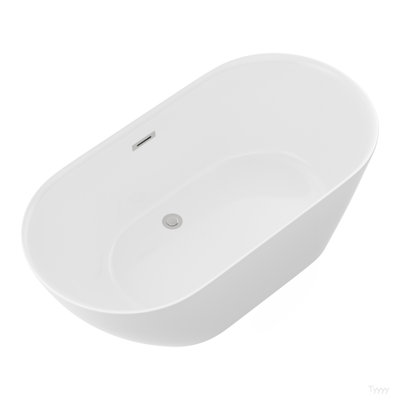 67" Acrylic Freestanding Bathtub Stand Alone Soaker Tub, Glossy White Acrylic, POP-UP Chrome Drain