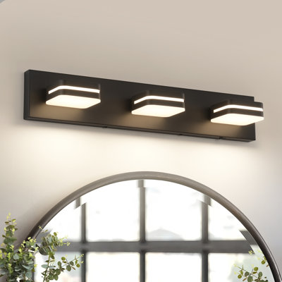24 in. 3-Light Modern Black Dimmable LED  Bathroom Vanity Light 5CCT with Adjustable Head