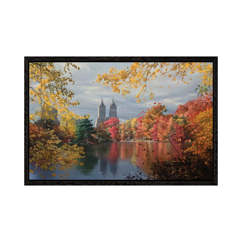 Autumn In Central Park 1 Piece Painting on Canvas, 66.04 cm H x 45.72 cm W, Black Framed