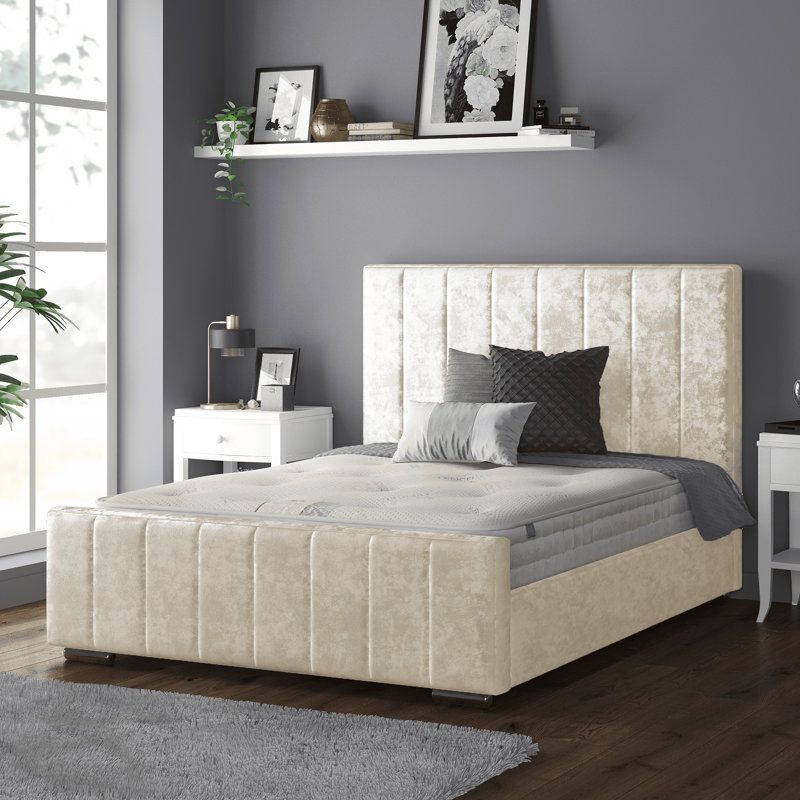 Merkle Upholstered Velvet Bed, Single (3'), Cream