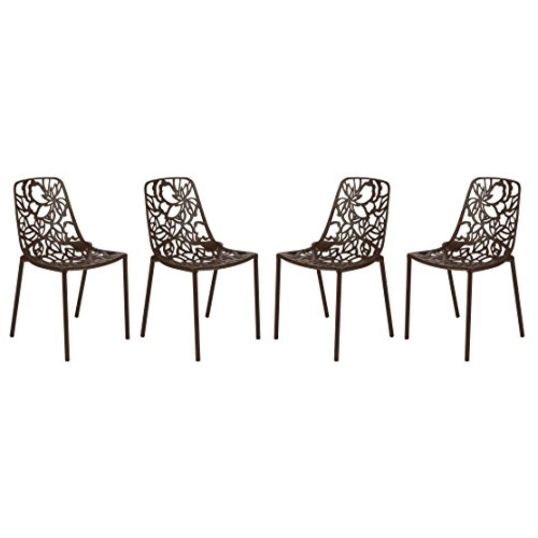 Rabia Patio Dining Armchair with Floral Cut-Out Design and Curved Back Accent Outdoor Chair (Set of 4) Brayden Studio® 