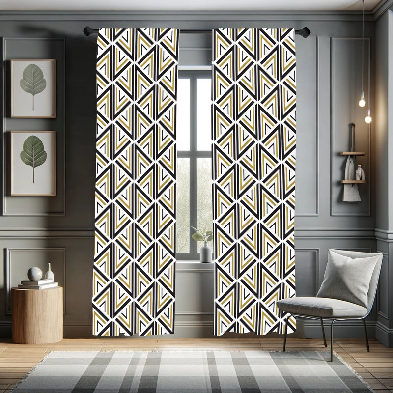 Rideaux modernes Wrought Studio ™, lignes triangulaires, paire de 28 po, moutarde et noir, L 28 po x L 63 po
