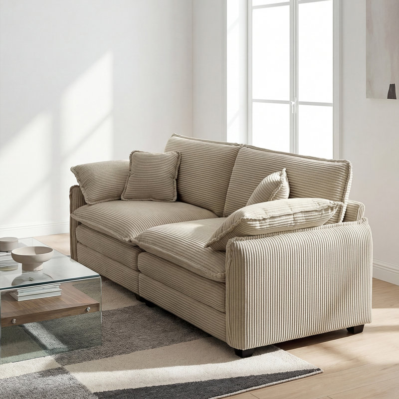 Sofa, Loveseat Sofa,  Corduroy Fabric, For Living Room, Tan