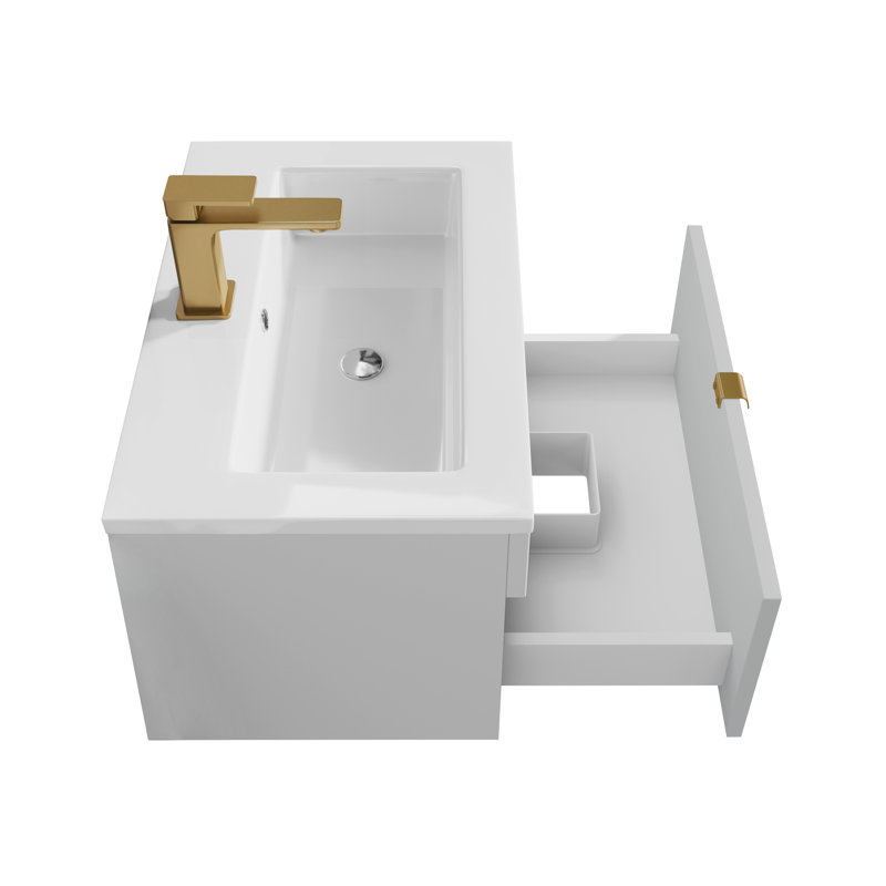 Ensemble de meuble-lavabo mural moderne 24 po Loft, Gris canadien / or, 24"