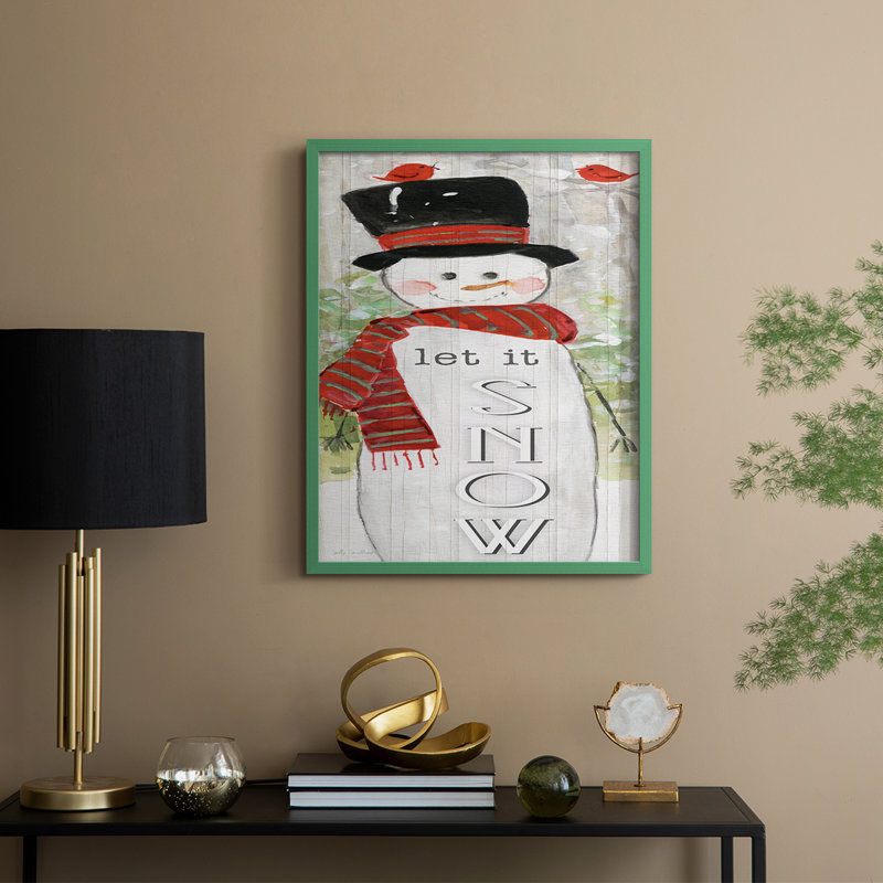 «Snowman Let It Snow», reproduction encadrée - bois massif, H 15 po x l 12 po, Vert