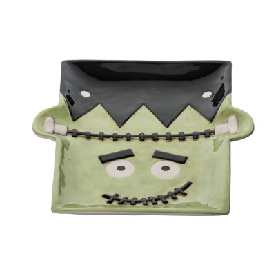 12.25 Inch Halloween Frankenstein Platter with Spreader Perfect for Serving Snacks and Treats Ideal for Indoor Use Halloween Decorations Gift for Hostess or Halloween Party Tabletop Green Dolomite