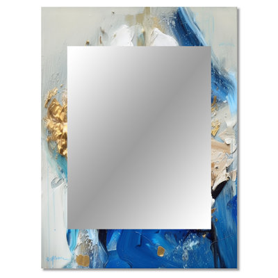 Indigo Awakening Abstract In Blue And Gold II - Abstract Painting Unique Mirror, Modern Large Wall Mirror, Printed Metal Art