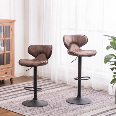 Weathered Upholstery Airlift Adjustable Barstool With Set Of 2 by George Oliver
