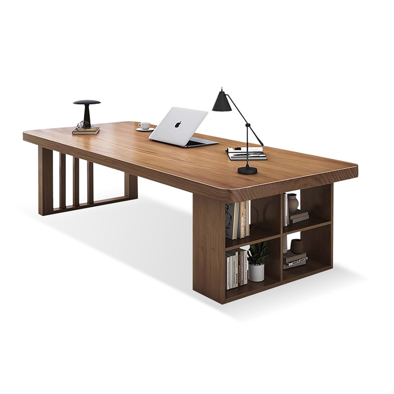 Nut-brown Rectangular Solid Wood desk, 29.53" H x 86.61" W x 35.43" D