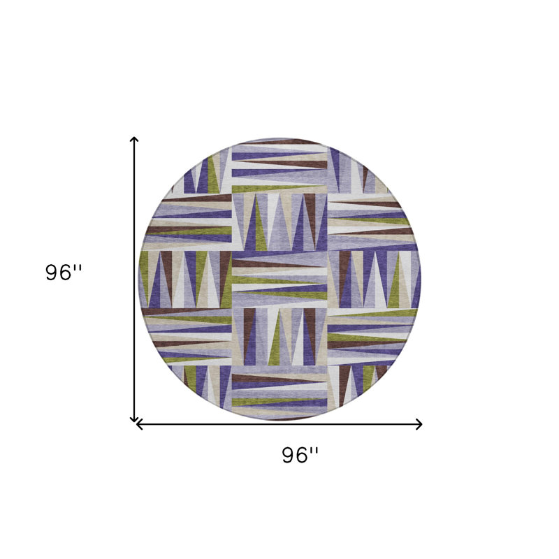 Tapis intérieur lavable rond 8 po à motif géométrique lavande brun et vert