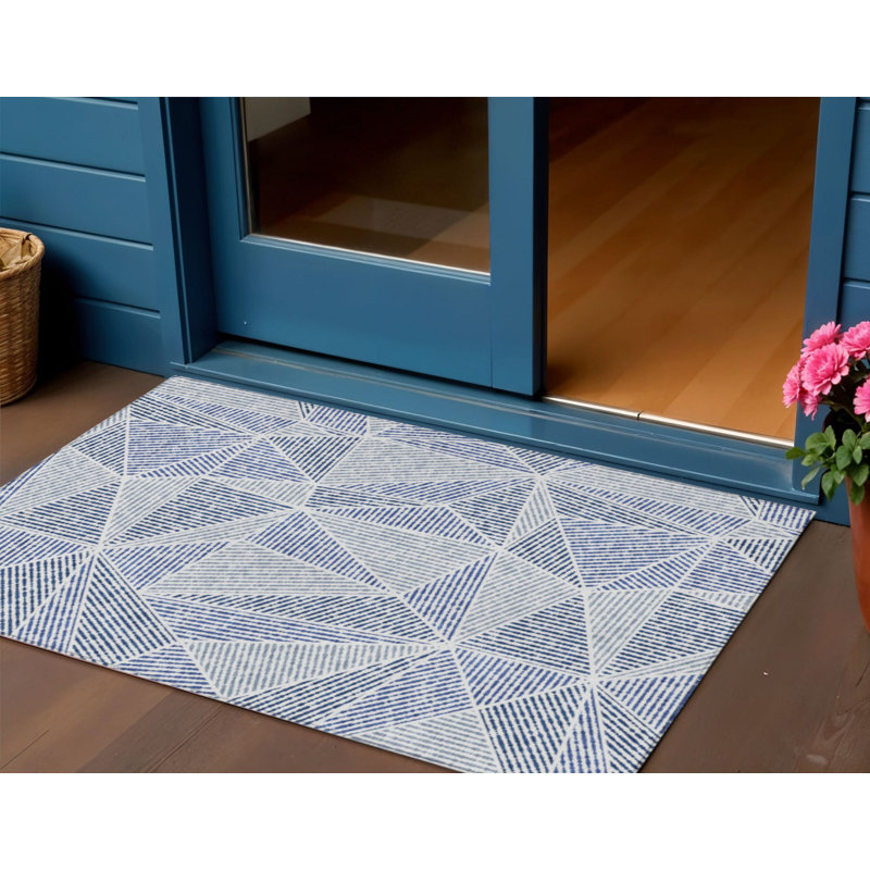 HomeRoots 3' X 5' Navy Blue And Denim Blue Geometric Washable Indoor Outdoor Area Rug