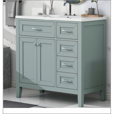 36" Bathroom Vanity with Sink Combo, Green Bathroom Cabinet with Drawers, Solid Frame and MDF Board (Old Sku:JL000007AAG)