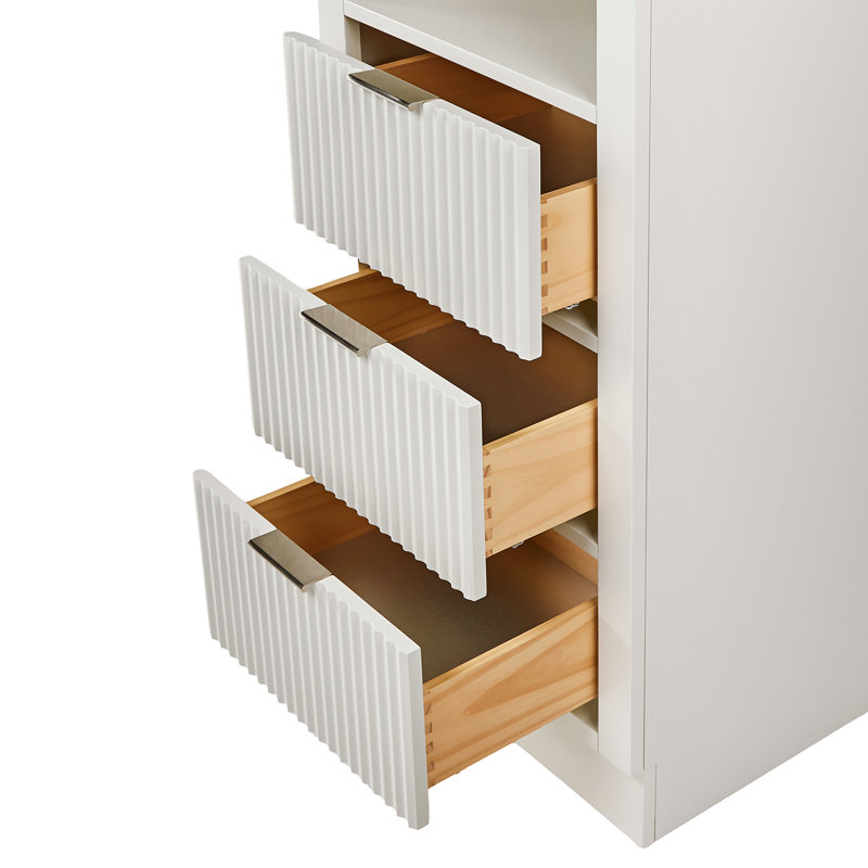 Koeninger Solid Wood Bathroom Linen Storage Cabinet, Pre-assembled, 65”H x 20”W x 16”D Warm White, Warm White
