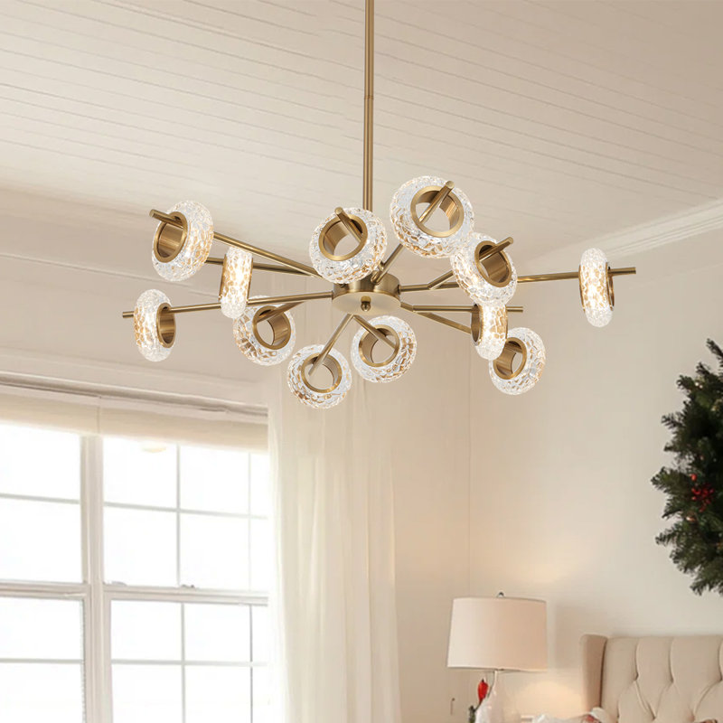12 - Light Sputnik Modern Linear Chandelier With Glass Ring