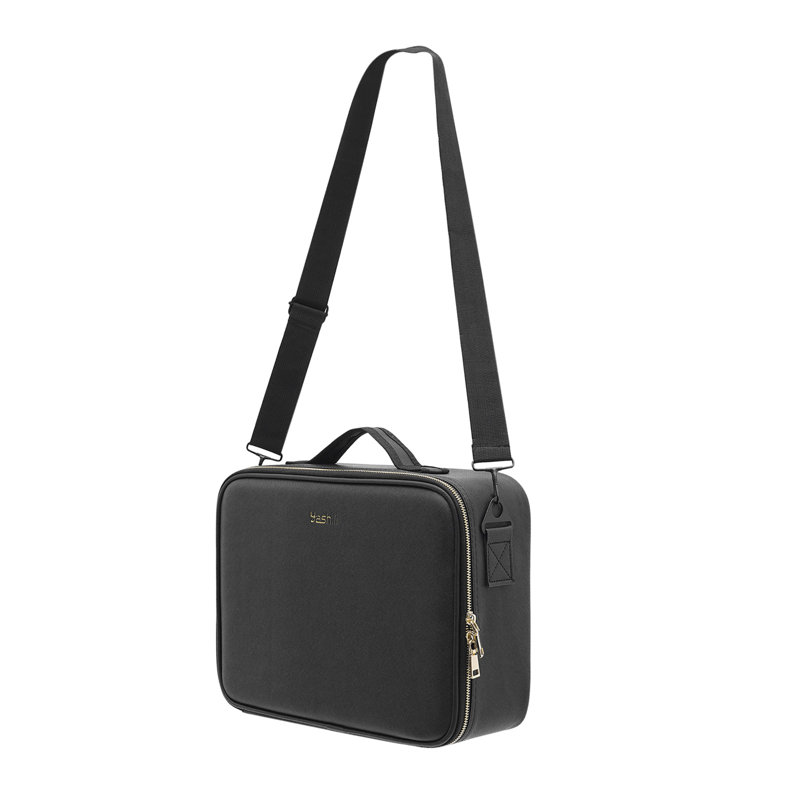 Trousse de maquillage avec miroir, lumières et séparateurs réglables, Noir