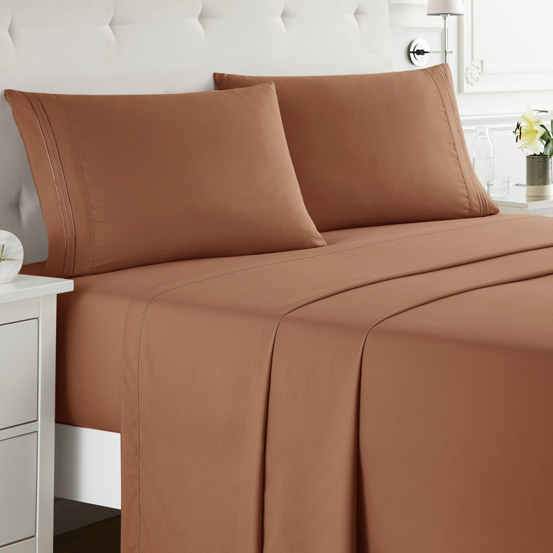  Ensemble de draps double brossé de luxe pour hôtel avec draps et taies d'oreiller très doux, Terre de sienne rouille