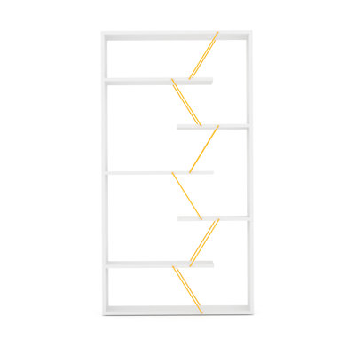 Bibliothèque industrielle à 6 tablettes en bois de noyer / jaune