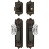 Grandeur Windsor Long Plate Entry Set with Baguette Clear Crystal Knob in Vintage Brass