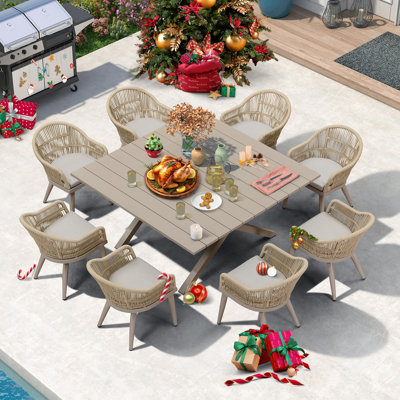 8 - Person Patio Dining Set Square Table with Cushions Included