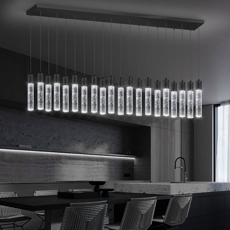 20-light Modern Crystal Rectangular Led Chandelier Black, Matte Black
