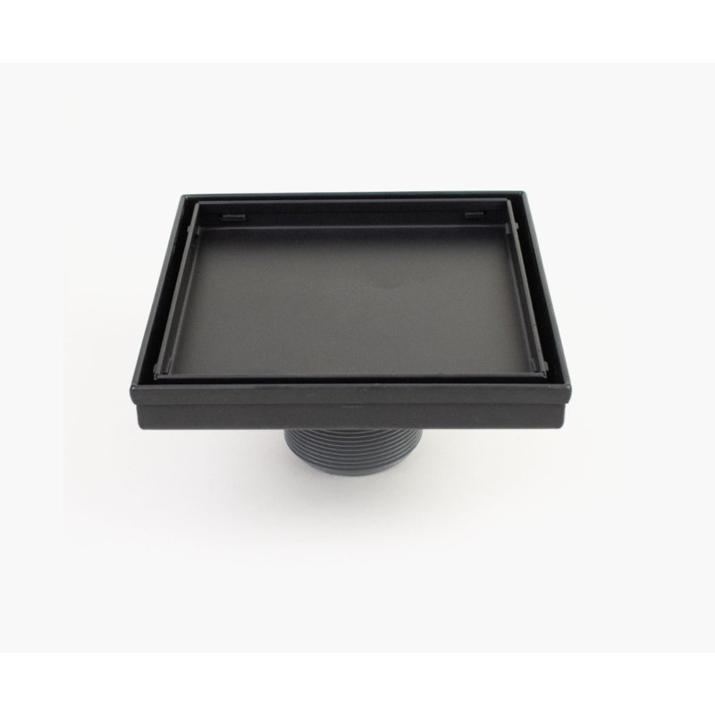Drain de douche carré 4 po avec grille à carreaux, Chrome poli