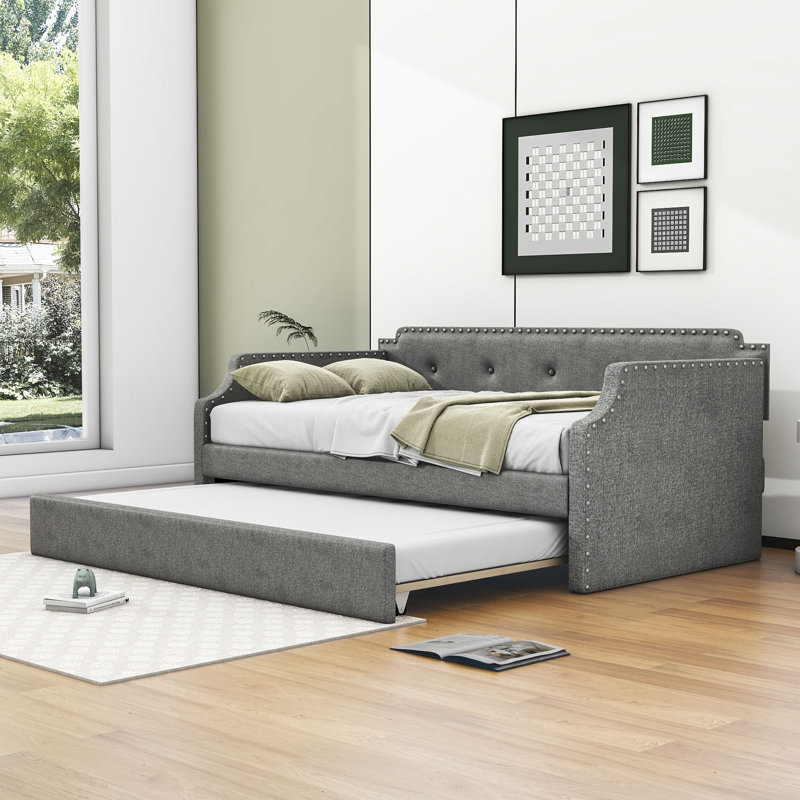 Brisais Twin Daybed with Trundle, Gray
