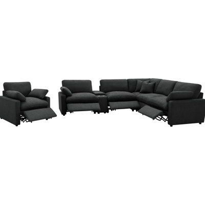 Dark Grey Power Reclining Sectional With Lift-top Console And Dual Cup Holders For Comfort 6 Modular Relaxation Entertainment