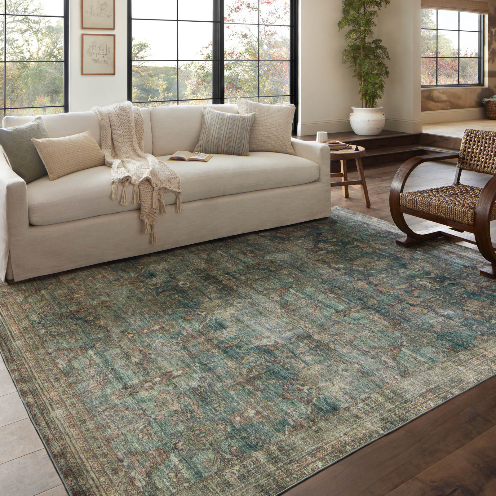 Magnolia Home By Joanna Gaines X Loloi Banks Machine Washable Ocean / Spice Area Rug, Rectangle 7'6" x 9'6"