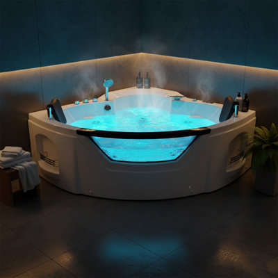 61'' x 61'' Corner Whirlpool Plastic / Acrylic Bathtub with Faucet