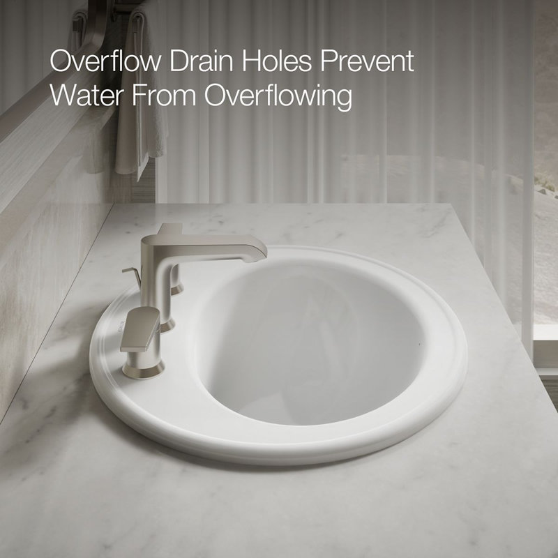Pennington Ceramic Oval Drop-In Bathroom Sink with Overflow, White, 8'' Centers
