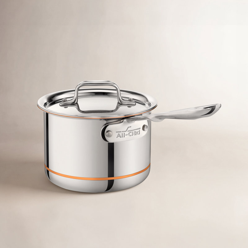Casserole en acier inoxydable avec couvercle All-Clad, Bouilloire en cuivre martelé massif de 2 pintes