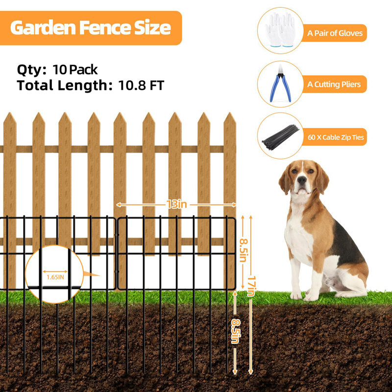 Paquet de 10 clôtures de barrière pour animaux de jardin, clôture de 1,65 pouce