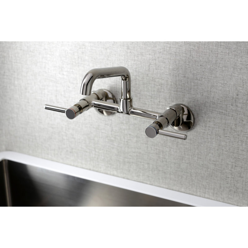 Kingston Brass Concord Double-Handle 2-Hole Wall-Mount Bridge Kitchen Faucet, Polished Nickel