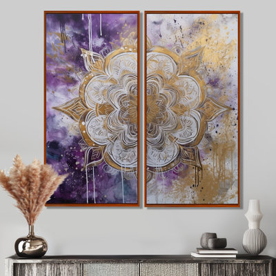 Mauve et or mandala I - art mural sur toile grand mandala boho 2 pièces
