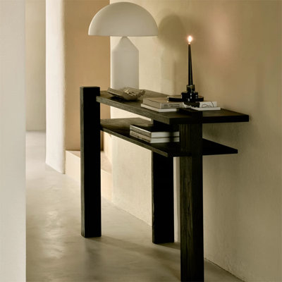 Black Solid Wood Rectangular Shape Console Table