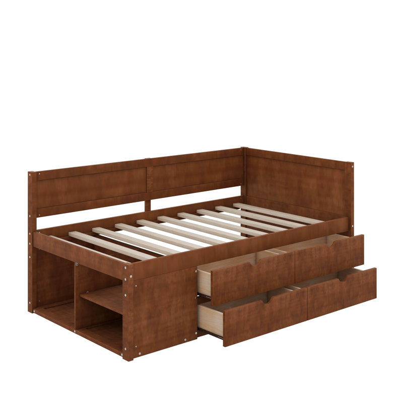 Twin Size Daybed With Drawers And Shelves, Walnut