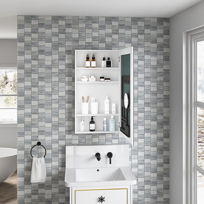 White Bathroom Mirror Cabinet With Large Storage Capacity 20'' W Medicine - Spacious & Clear Image