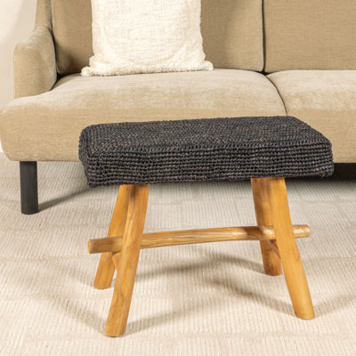 Sophie Woven Mendong and Teakwood Stool, Natural