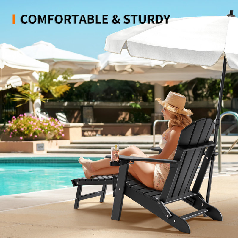 Black Back-Adjustable HDPE Patio Folding Adirondack Chair