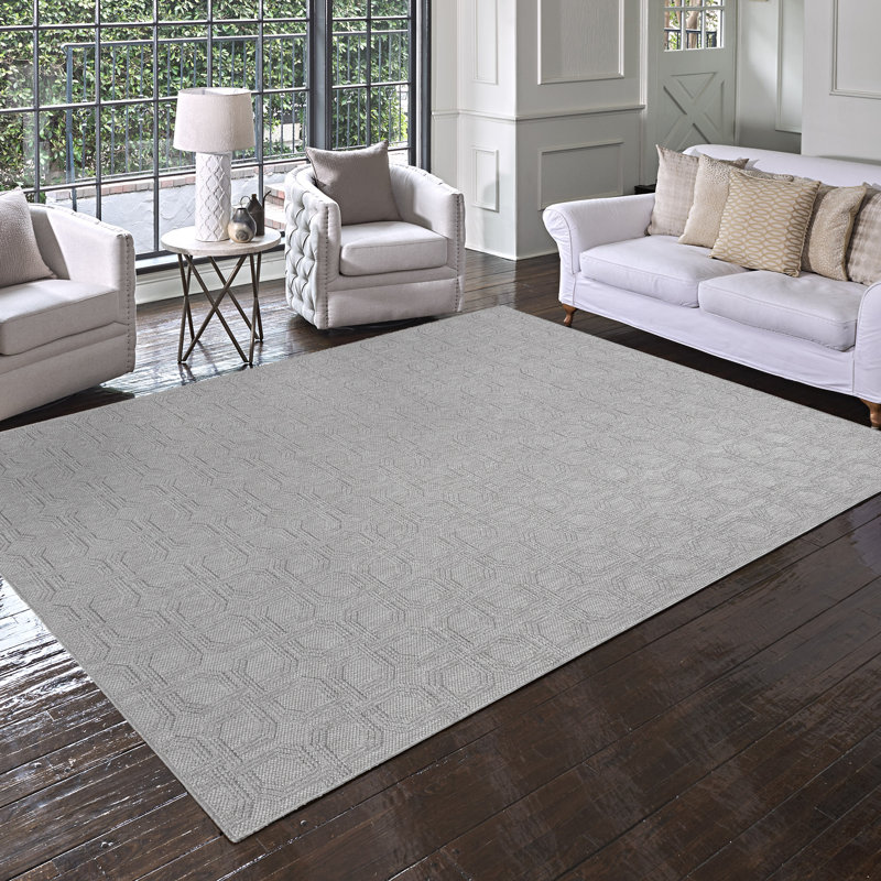  High-Low Loop Pile Indoor Area Rug, Silver Gray Modern Geometric Polyester Rug for Living Room & Bedroom – Nylah Haley