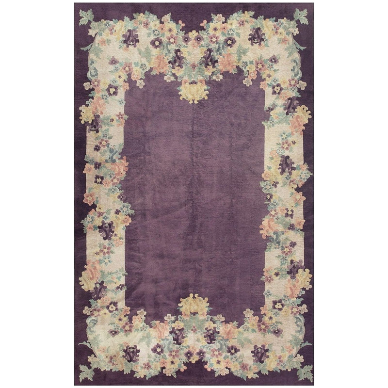 Tapis mauve en laine noué à la main style art déco des années 1920