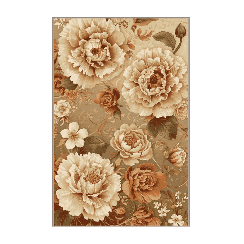 Machine Washable Paesyn Carnation Florentiner Floral Rug in Brown – Binding, 7x9