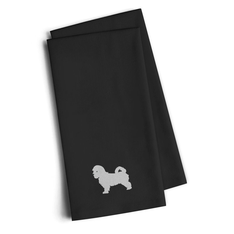 Cotton Embroidered Tea Towel Kitchen Towel, Black, 25" H x 16" W x 0.1" D