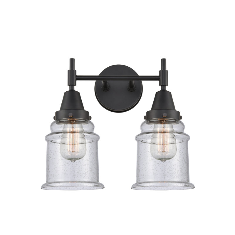 Éclairage pour meuble-lavabo à 2 lumières à intensité variable Gayle, Noir mat, Ampoule DEL rétro 4 watts, Grainé