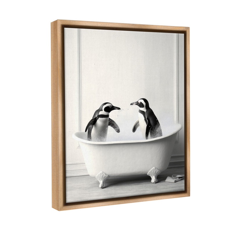"Penguin Duo In Bath" par Lazar Studio sur toile, H 31 po x l 25 po, Brun